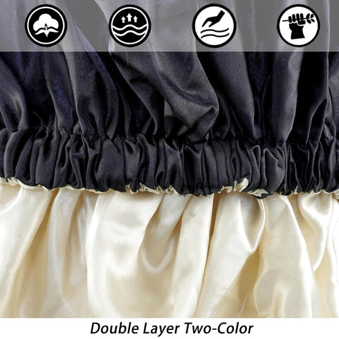Satin Bonnet Silk Hair Bonnet for Sleeping, Slouchy Beanie Hat for Women's Natural & Curly Hair (Black)