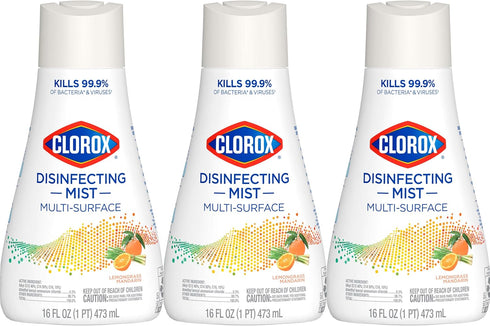 Clorox Disinfecting Mist, Lemongrass Mandarin, 3 Refills, Household Essentials, 16 Fl Oz Each