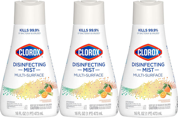 Clorox Disinfecting Mist, Lemongrass Mandarin, 3 Refills, Household Essentials, 16 Fl Oz Each