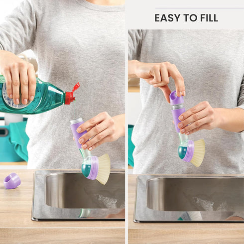 Vigar Rengo Soap Dispensing Dish Brush, Dish Brush with Soap Dispenser for Pot Scrubber, Dishes, Sink Cleaner