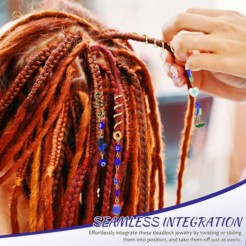Holibanna 3pcs Hair Braid Rings, Blue Evil Eye Hair Jewelry Dreadlock Long Gold Metal Spiral Coil Beads