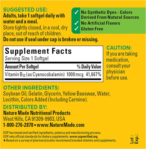 Nature Made Vitamin B12 1000 mcg, 90 Softgels - Dietary Supplement for Energy Metabolism Support, 90 Day Supply