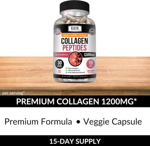 Kaya Naturals Multi Collagen Peptides Complex Powder - 30 Capsules for Hair, Skin, Nails & Anti-Aging.