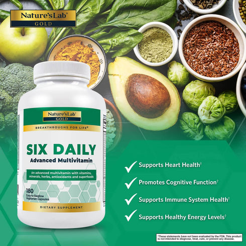 Nature's Lab Six Daily Advanced Multivitamin - Over 90 Nutrients, Minerals, Antioxidants, Herbs & Whole Foods - 180