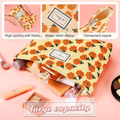 Sanwuta 6 Pcs Velvet Makeup Bag, Large Capacity Corduroy Cosmetic Pouch with Zipper, Travel Toiletry Organizer for Women
