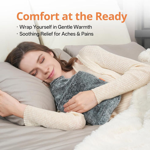 Pocket2L samply Hot Water Bottle with Soft Thick Faux Fur Cover and Hand Hot Water Bag for Hot Compress, Pain Relief