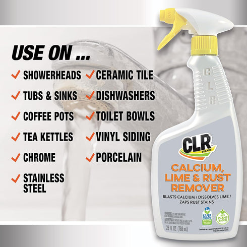 CLR Calcium, Lime & Rust Remover, 26 Ounce Spray Bottle, Pack of 2, Blasts Calcium and Dissolves Lime Deposits