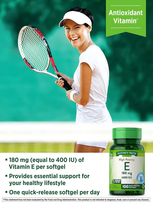 Nature's Truth Vitamin E Softgels, 400 IU, 100 Count, Non-GMO & Gluten Free Supplement