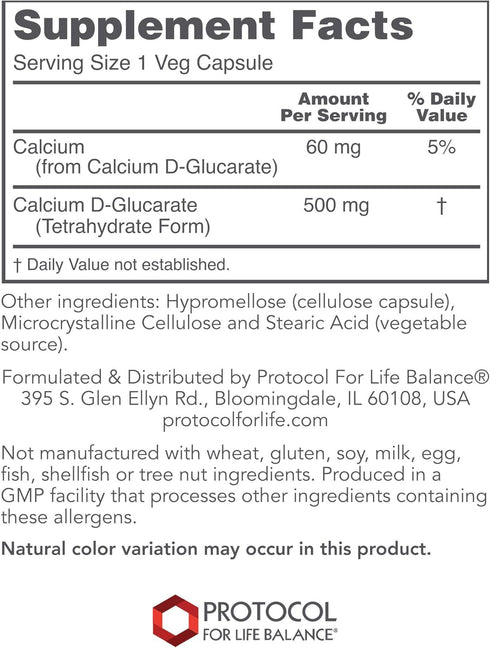 Protocol Calcium D-Glucarate - 500mg Cleanser Detox for Breast & Prostate Health - Non-GMO & Dairy Free - 90 Veg Caps