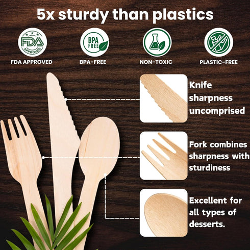360 Count, Disposable Cutlery Set - Heavy Duty Wooden Compostable Utensils (120 Forks, 120 Knives, 120 Spoons),biodegradable by Generic