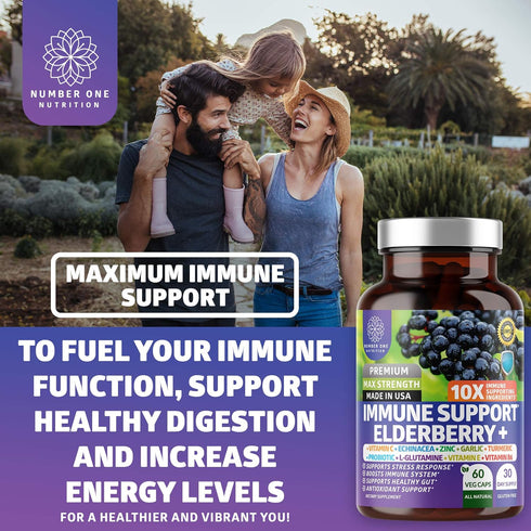 2 Pack N1N Premium 10 in 1 Immune Support Supplement, 120 Veg Caps - with Elderberry, Vitamin C, Zinc, Echinacea