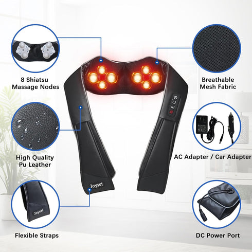 Joyset 4D Neck Massager for Pain Relief Deep Tissue with Heat,Shiatsu Neck and Back Massager Deep Kneading Massage
