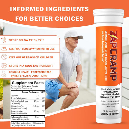 Muscle Cramp Tablets - Chewable Electrolyte Tablets for Body and Leg Cramps Relief - 12 Tablets