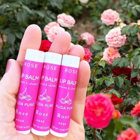 Rose Lip Balm Collection, Vegan Set, Beeswax Free, with Organic Jojoba & Avocado Oil, 3 Tube Set