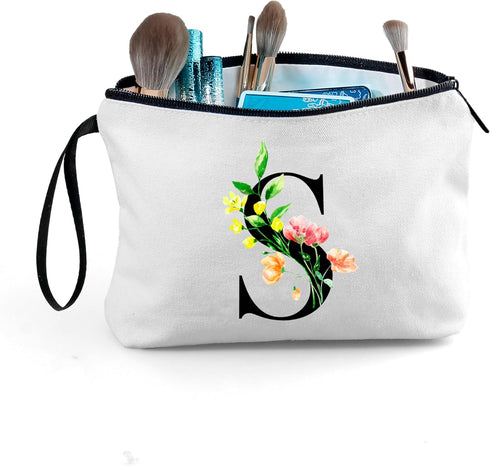 Personalized Makeup Bag, Gifts for Mom Birthday, Initial Gifts for Women with Mirror, Unique Sisters Gifts, (S)