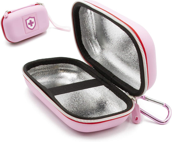 CASEMATIX Pink Insulated Travel Bag Case for Asthma Inhaler, Compatible with Chamber Inhaler Spacer, Masks, and More -
