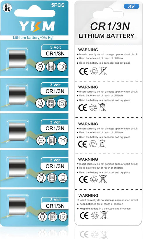 CR1/3N 3V Lithium Batteries, 5 Pack for Pistol Laser Sight, Dog Collar - CR 1/3N DL1/3N