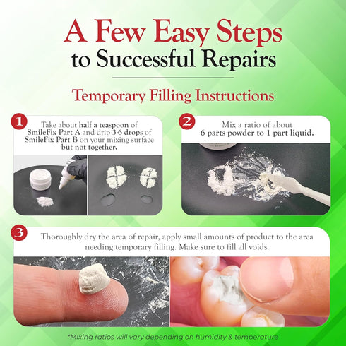 BF Products SmileFix Dental Repair Kit - Temporary Teeth Fix with Zinc Oxide & Eugenol Oil Cement for Crowns & Bridges