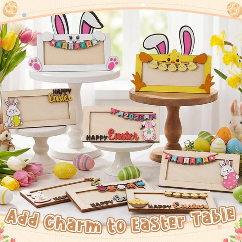 Yeyeplum 8 Set Pcs Easter Bunny Money Holder Wooden Money Holders Cash Gift Holder with Bunny Egg Chick Designs Box