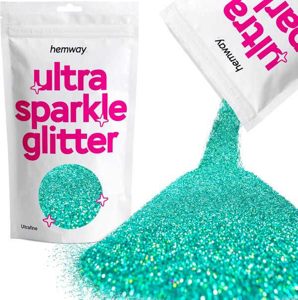 Hemway Premium Ultra Sparkle Glitter, Turquoise Blue Holographic Metallic Flake for Arts Crafts, 100g