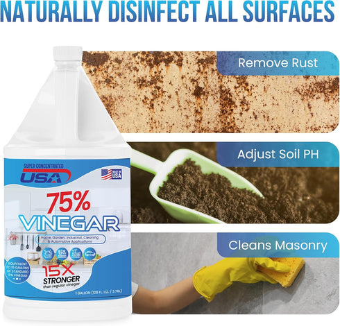 Super Concentrated USA 1 (75% 1 Pure Vinegar - Industrial Cleaning Vinegar - Gallon Concentrated Cleaner Gallon)