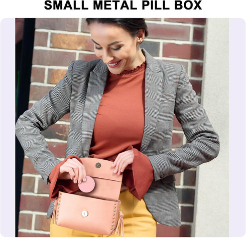 Pink Metal Pill Box Daily, Single Waterproof Travel Container for Purse, Cute Pill Holder Organizer, Big Size