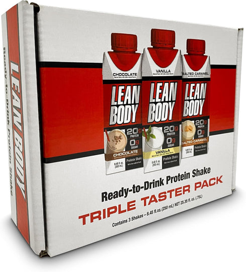 Labrada Lean Body Triple Taster Pack |On-The-Go Whey Blend Protein Shake, Zero Sugar, Gluten Free, Enriched with 22 Vitamins & Minerals 8.45Fl Oz (Pack of 3)