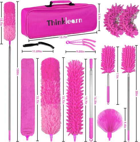 Microfiber Dusters for Cleaning, 14PCS Feather Dusters with Extension Pole for High Ceilings, Fans, and Blinds