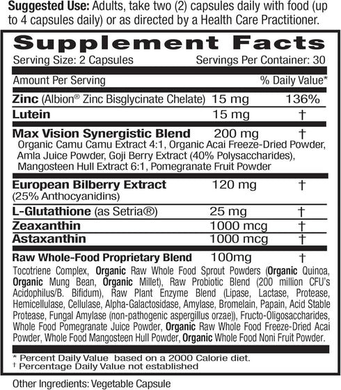 EMERALD LABS Vision Health - Premium Eye Health Supplement with Lutein, Zeaxanthin & Albion Chelated Zinc - Vegan &
