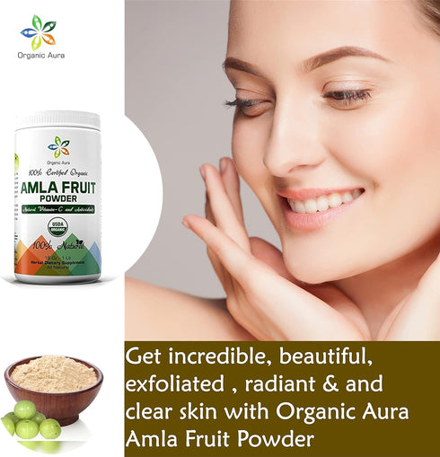 Certified Organic Aura Amla Powder - 16Oz (1Lb) - Powerhouse of Natural Vitamin C & Antioxidants