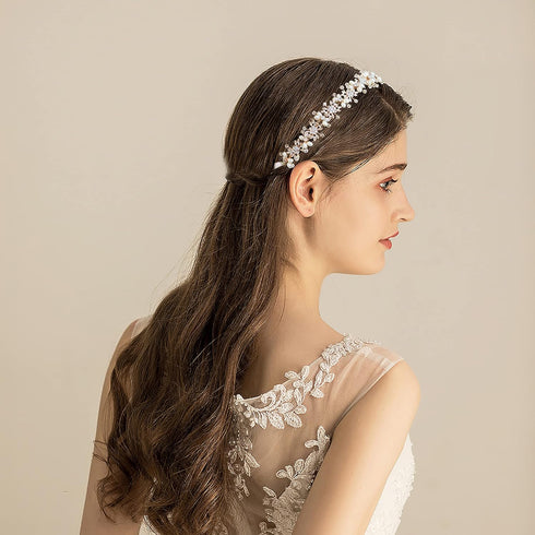 Oriamour Bridal Headpiece, Flower Design Wedding Headband Hair Accessories (Rose Gold)