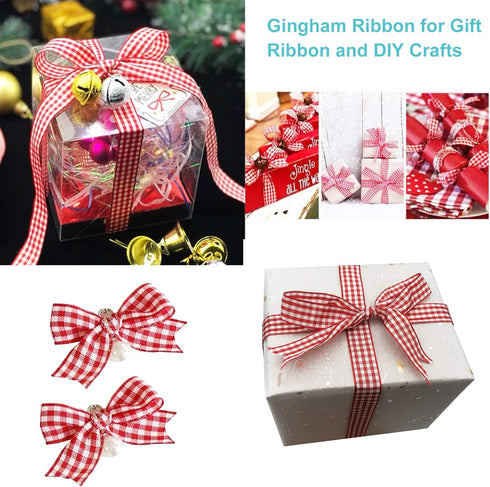 Red and White Gingham Ribbon, 5/8" x 25Yd Roll, Picnic Craft Red Buffalo Ribbon for Hair Accessories and Gift Wrapping