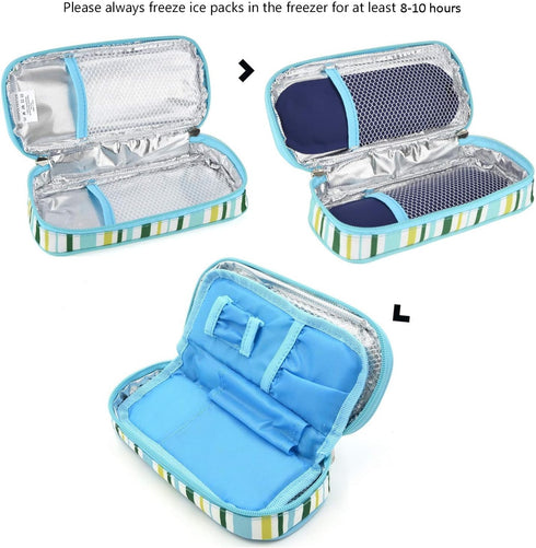 Goldwheat Diabetic Medication Organizer, Insulin Cooler Travel Case with 2 Ice Packs, Waterproof Light Blue