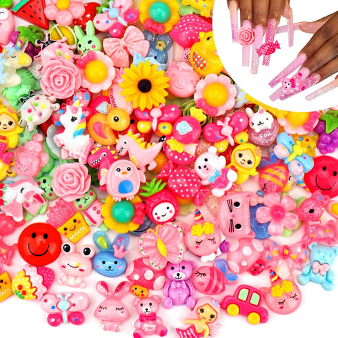 Mity rain Nail Charms | 150pcs Kawaii Flatback Resin Charms for Nail Art Decorations