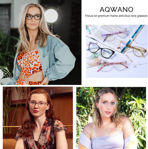 AQWANO Stylish Cat Eye Computer Reading Glasses - Women Oversized Designer Blue Light Block Eyeglasses, Pink