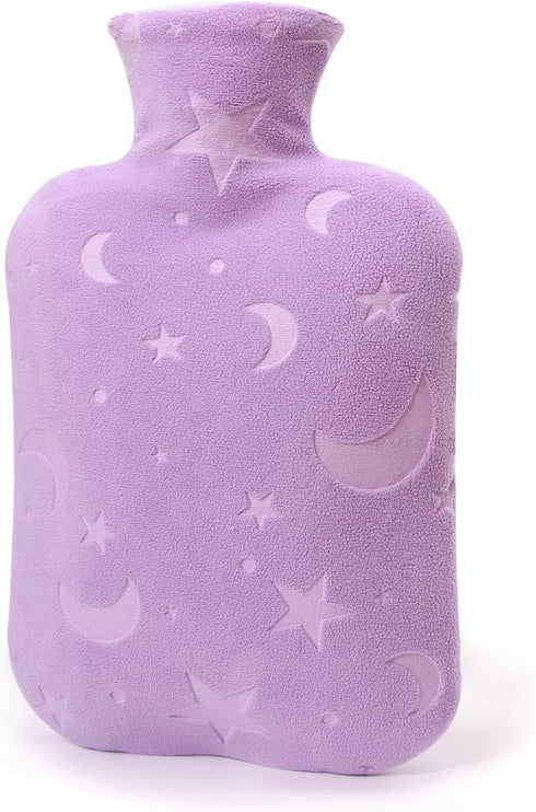 Hot Water Bottle with Soft Cover, 2L Hot Water Bag for Menstrual Cramps, Neck and Shoulder Pain Relief, Purple
