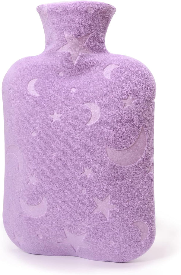 Hot Water Bottle with Soft Cover, 2L Hot Water Bag for Menstrual Cramps, Neck and Shoulder Pain Relief, Purple