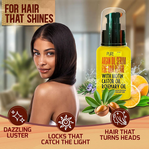 Moroccan Argan Oil Hair Serum, Rescue Frizzy and Damaged Locks, Hydrating Anti Frizz Products for Curly and Straight