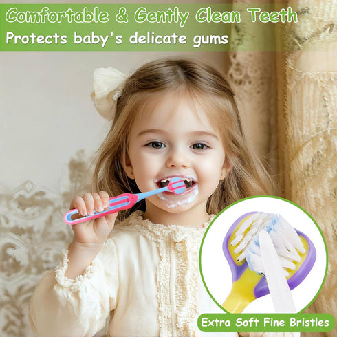 PANIMOSI 4 Pack, 3 1-12 Toddler Toothbrush Soft Baby Toothbrush Efficient Sided Kids Tooth Brush for Ages Years, Infant