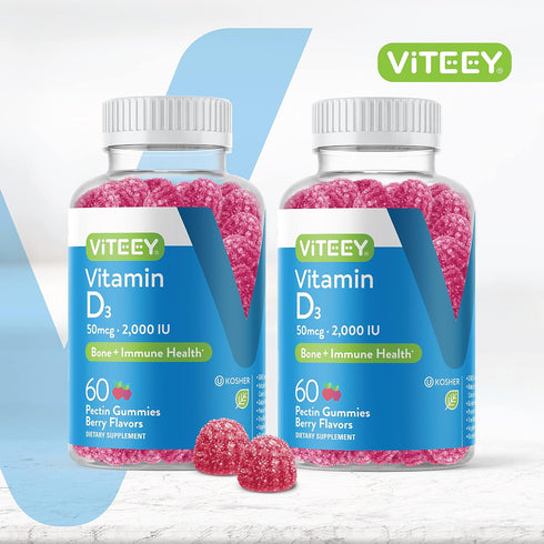 Vitamin D3 Gummies for Adults & Teens - 2,000 IU, 50mcg, Regular Strength - Joint & Muscle Health, Immune Boost - Chewable Vitamin D Gummies - Vegetarian, Gelatin Free - Tasty Berry Flavored Gummy