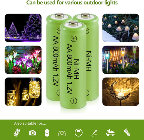 JINTION Solar Rechargeable Ni-MH AA Batteries, 800 mAh, 4 Pack