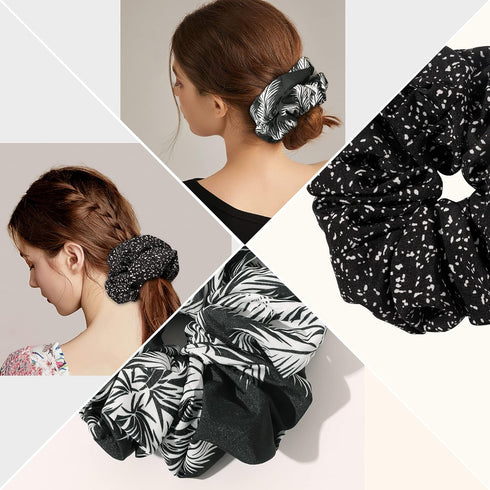 Scrunchies Hair Ties for Women - Big Silk Satin Jumbo Oversized Scrunchy Pack of 4 for Thick Hair, Decoration Hair