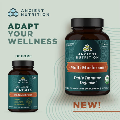 Ancient Nutrition Mushroom Supplement - Organic Multi Mushroom Immune Support Tablet, Gluten Free, 60 Count