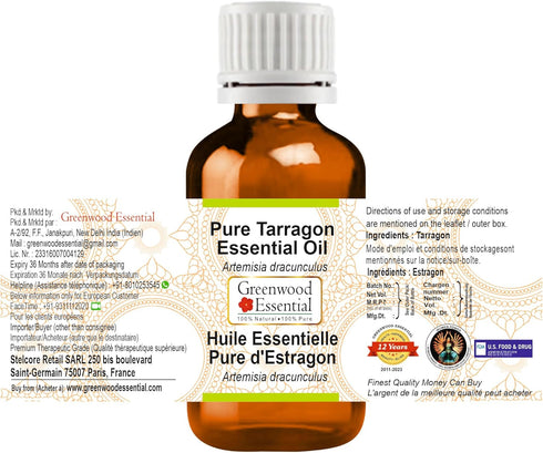 Pure Tarragon Essential Oil (Artemisia Dracunculus) Steam Distilled 10ml (0.33 oz)
