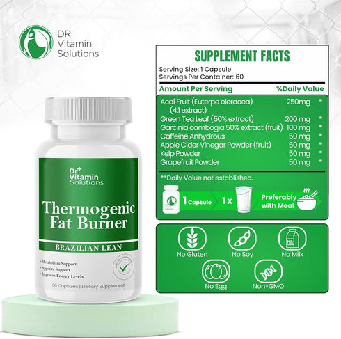 Dr Vitamin Thermogenic Fat Burner Brazilian Lean, Weight Loss Pills for Women, Waist Trimmer & Supplements for Bloating 60 Capsules