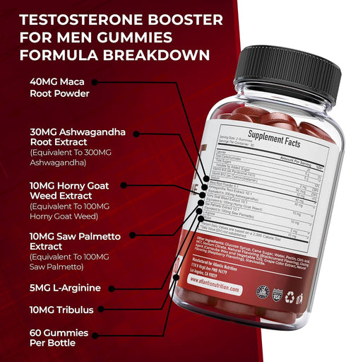 Testosterone Booster Gummies for Men, Male Enhancement, Boosts Energy & Optimizes Physical Performance, 60 Gummies