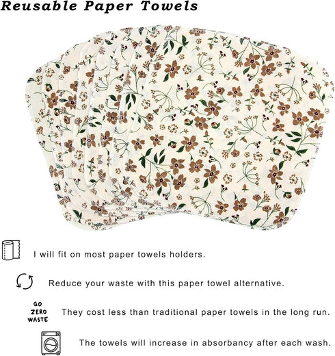 PINOWU Reusable Paper Towels, Cotton Cloths (12pcs), Absorbent Kitchen Dishcloths, Washable Paperless Towels