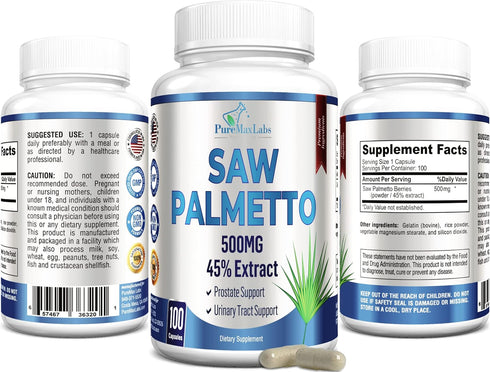YUMMYVITE 45% 100 Extra Strength Saw Palmetto - Extract Prostate Supplement, Decrease Frequent Urination, DHT Blocker