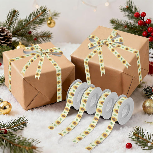 YKZEYK 1/2" 25 Ribbon for Gift Wrapping Sunflowers Leaves Yellow Print Fabric Ribbon Yards, Gift Wrap Bow Ribbons Thick