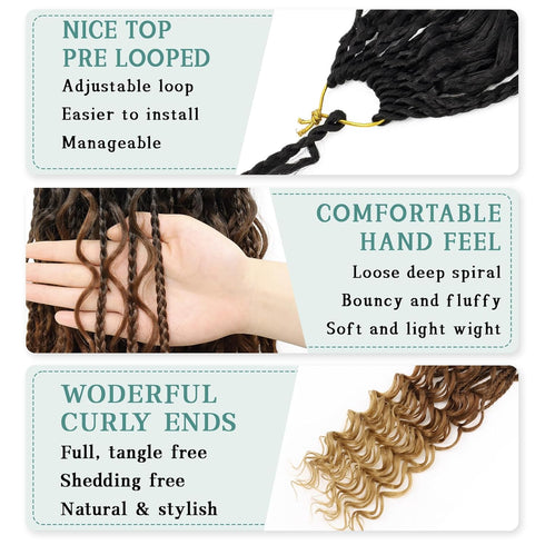 LIYATE Boho Box Braids Crochet Hair for Women - 18 Inch 7 Packs with Curly Ends